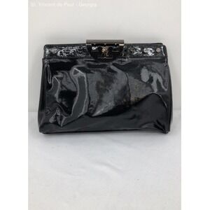 Vintage Tory Burch Black Patent Leather Clutch Handbag Purse Metal Clasp Studded